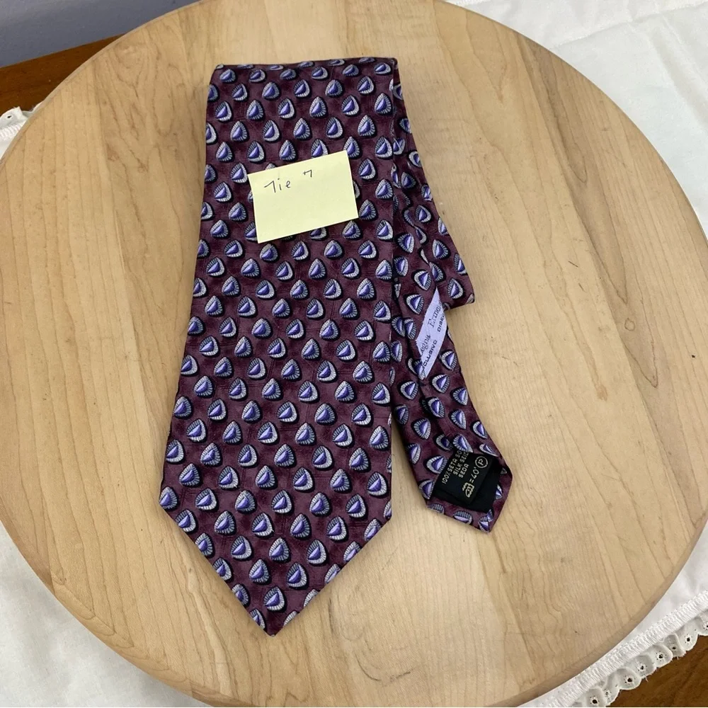 Ermenegildo Zegna Mens Tie Woven 100% Silk Purple Grey Geometric‎ Abstract Print